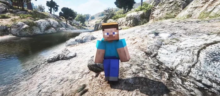 GTA 5 объединили с Minecraft. И все это в 4K с ультра-графикой и трассировкой лучей