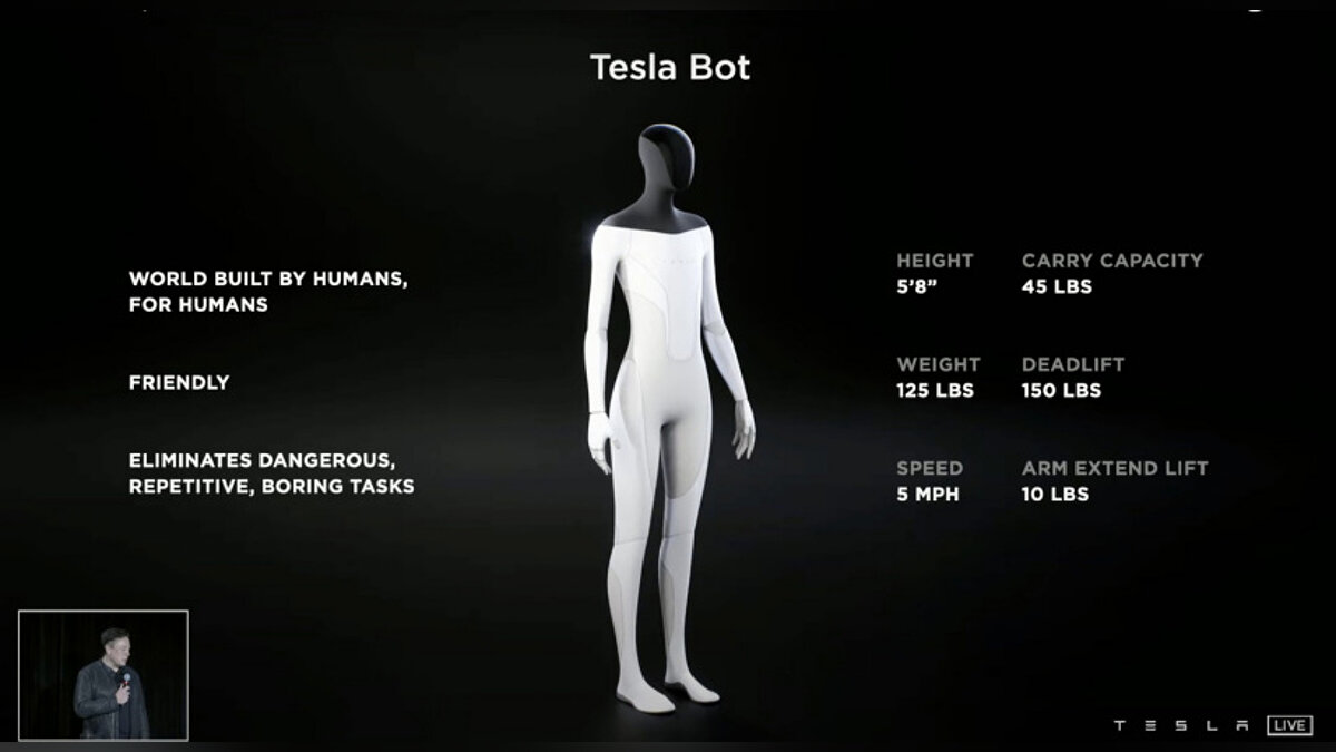 Компания Илона Маска показала человекоподобного робота с защитой от восстания  машин