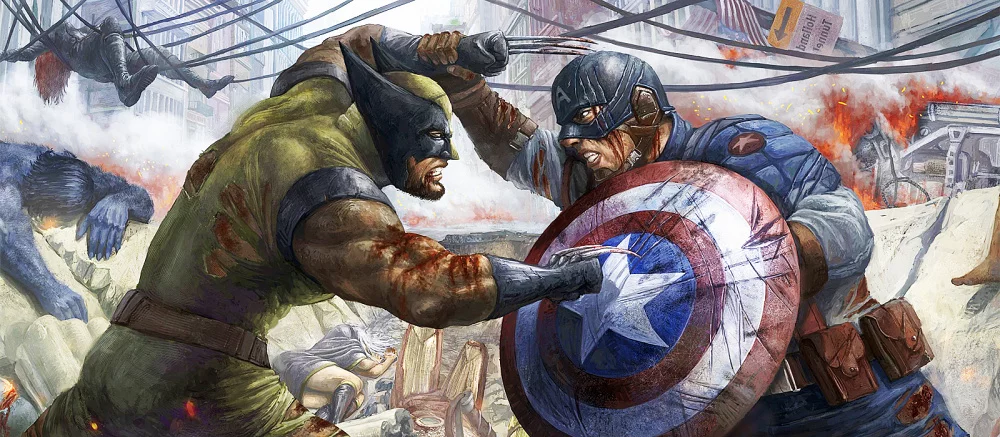 Косплееры воссоздали бой Росомахи против Капитана Америки. Выглядит, как будто это скриншот из какой-то новой игры