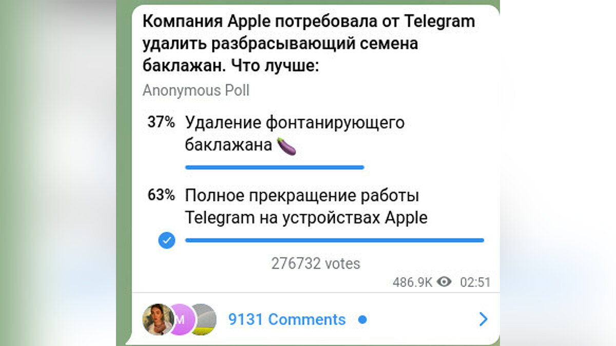 Из Telegram удалили скандальные анимации баклажана и персика