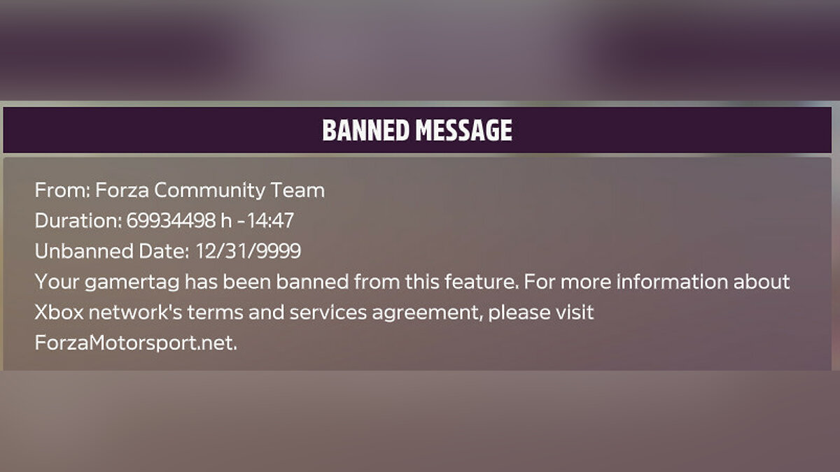 Ещё одного геймера забанили на 8000 лет в Forza Horizon 5. Но девушки тут  уже ни при чем