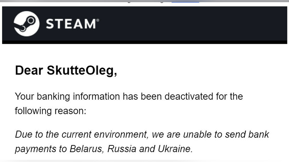 В Steam перестали выплачивать деньги разработчикам из России, Беларуси и  Украины