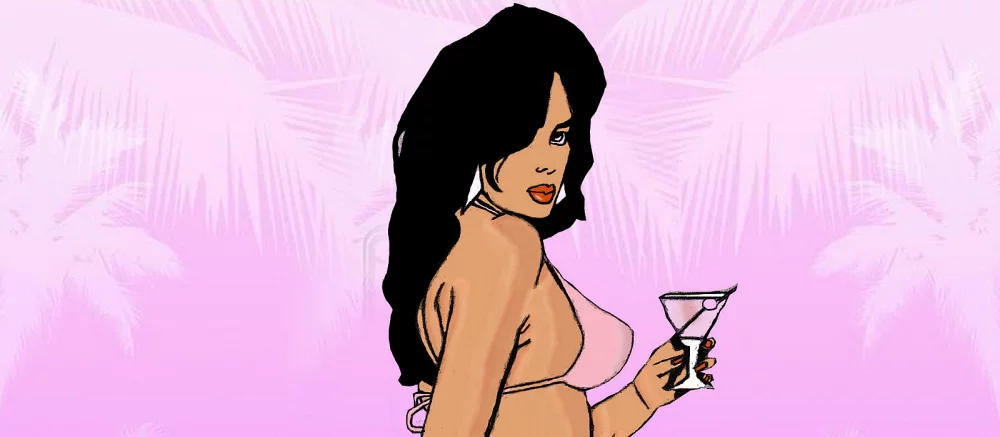 Девушка в прямом эфире нарисовала на своем теле заставку из GTA Vice City. Есть видео и фото ее работы