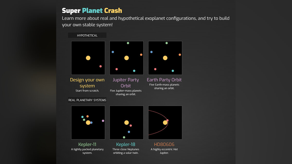 В космическом симуляторе Super Planet Crush можно создать свою систему из  планет и разрушить её