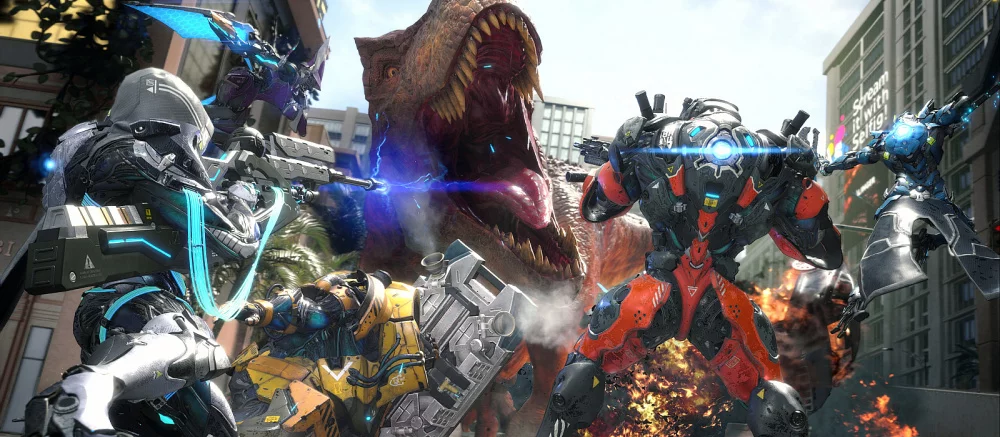 В новом геймплее шутера Exoprimal показали сражение с сотней динозавров