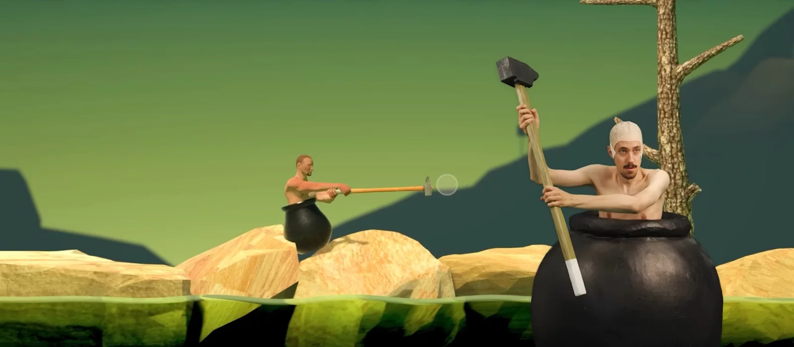 Игра чел с кувалдой. Getting over it with Bennett Foddy. Игра getting over it with Bennett Foddy. Игра в котле с кувалдой. Getting over it системные требования.