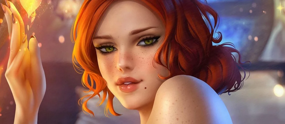 Молодая девушка в образе Трисс из The Witcher 3 уединилась в спальне и обнажила своё тело