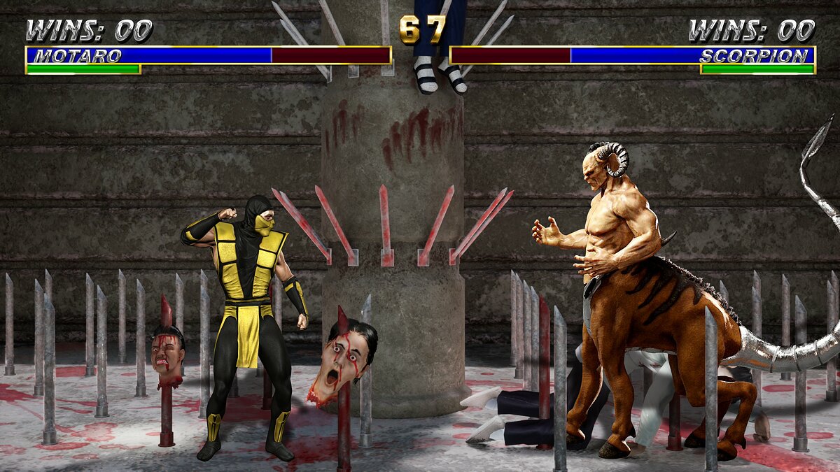 Разработчики ремейка Mortal Kombat из 90-х показали бой Мотаро против  Скорпиона на «Дне Ямы» с оторванными головами