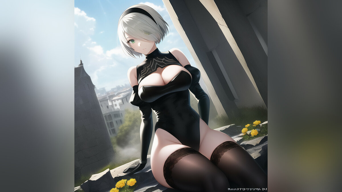 Искусственный интеллект нарисовал горячие арты с 2B из Nier: Automata.  Героине сделали большую грудь