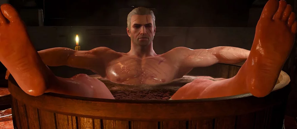 В The Witcher 3 могли показать пенис Геральта. Часть разработчиков хотела, чтобы сцена в ванной была более откровенной
