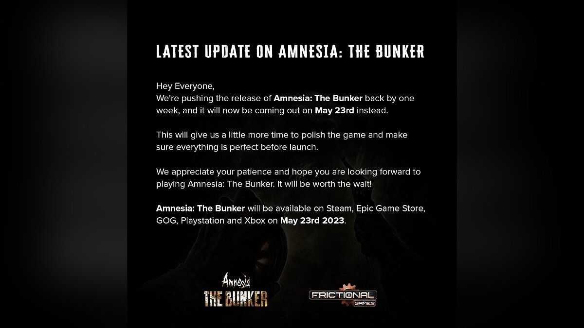 Хоррор про выживание в бункере Amnesia: The Bunker снова перенесли