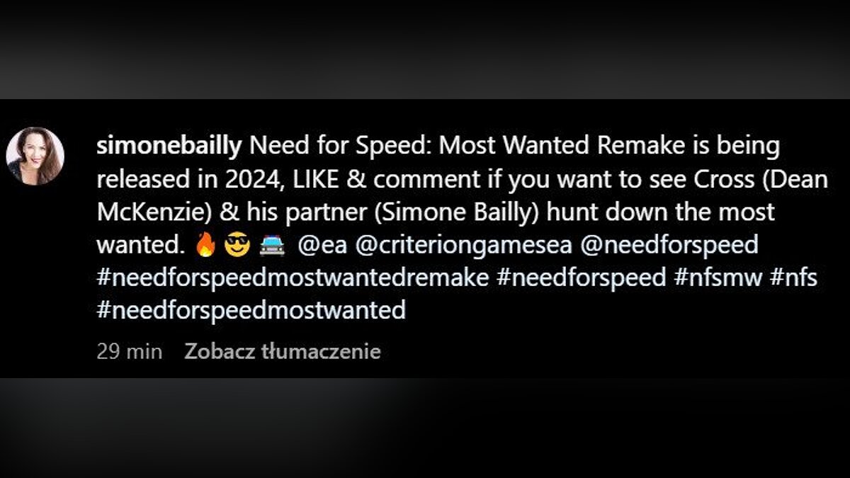 EA делает ремейк Need for Speed: Most Wanted? Актриса сообщила о работе над  проектом, но потом удалила пост