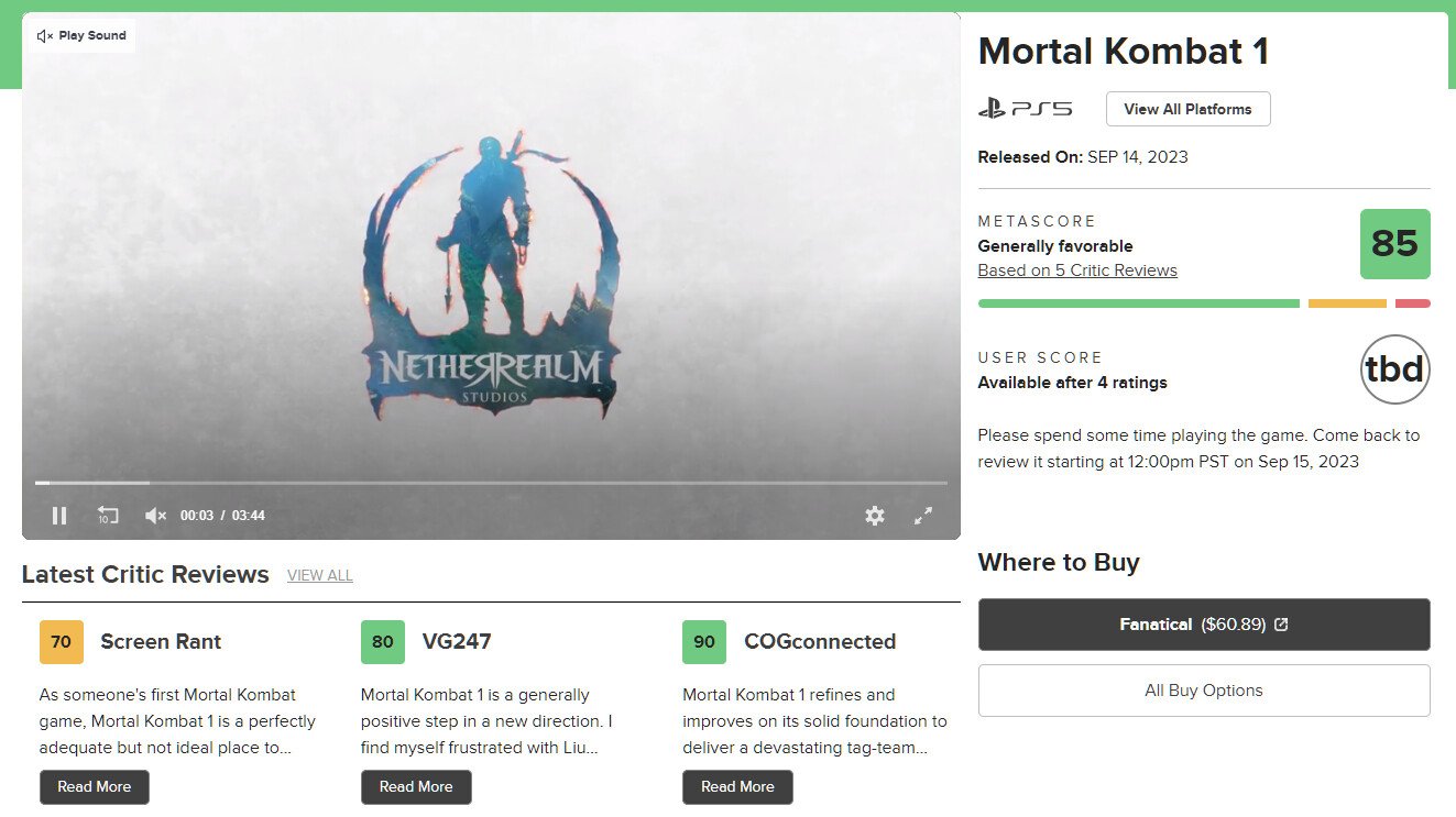 Первые оценки Mortal Kombat 1: отличная игра, но есть минусы