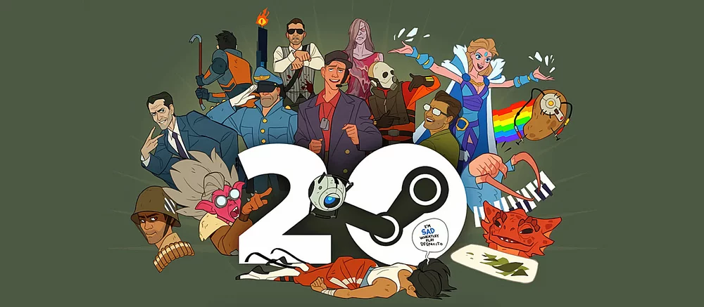 В чеcть 20-летия Steam началась распродажа культовых игр. Valve бесплатно раздаёт уникальные фоны, стикеры и аватар