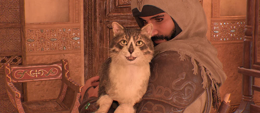 В Assassin's Creed Mirage нашли реальных котиков — у одного из них есть логотип на мордочке