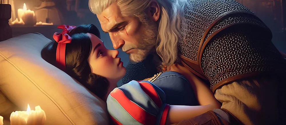 ИИ показал встречу Геральта с Золушкой, Белоснежкой, Покахонтас, Барби, 2B, Макимой и не только