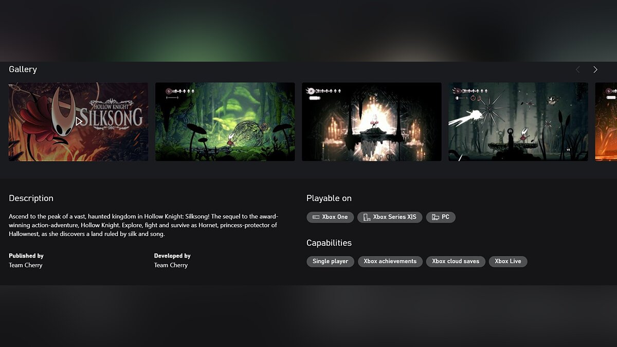 Страничка Hollow Knight: Silksong появилась в Xbox Store. Игра получила  возрастной рейтинг