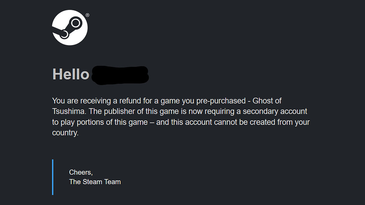 Steam начал принудительно возвращать деньги за предзаказ ПК-версии Ghost of  Tsushima в странах без PSN