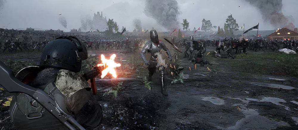 Вышел геймплей средневекового шутера с современным оружием, разрушаемостью и сотнями противников на экране