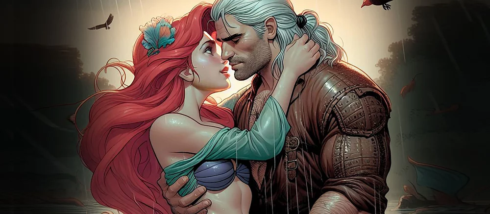 ИИ показал встречу Геральта с диснеевскими принцессами и не только