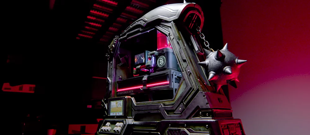 NVIDIA показала кастомный PC в стиле Doom: The Dark Ages со встроенным дисплеем