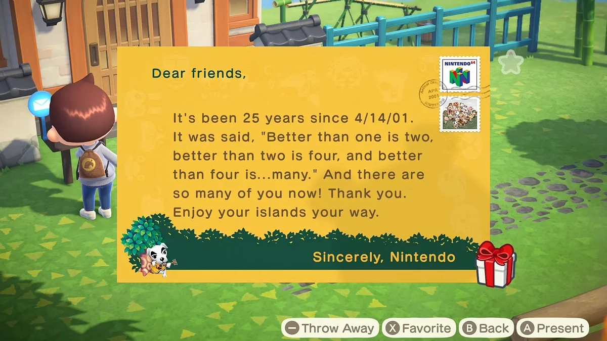 Письмо в Animal Crossing: New Horizons в честь 25-летия серии