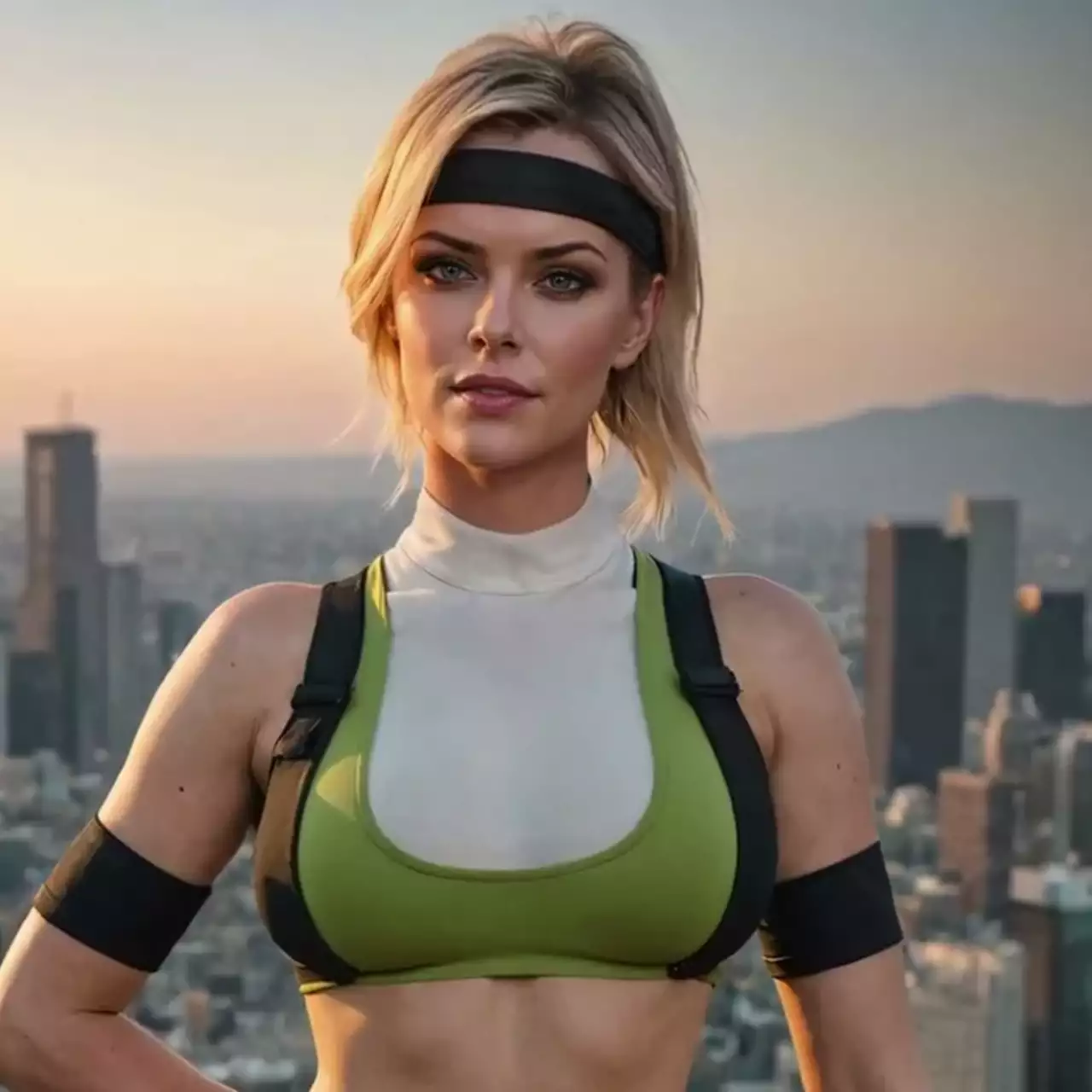 Девушка раздела Соню Блейд из Mortal Kombat в своём косплее
