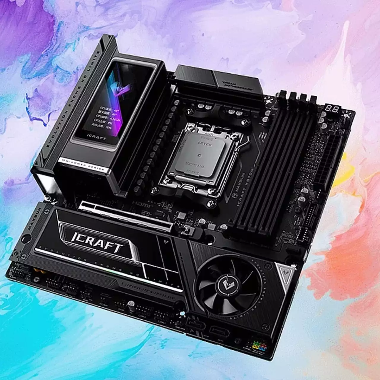 Maxsun показала необычную материнскую плату с активным охлаждением M.2-слотов и дисплеем