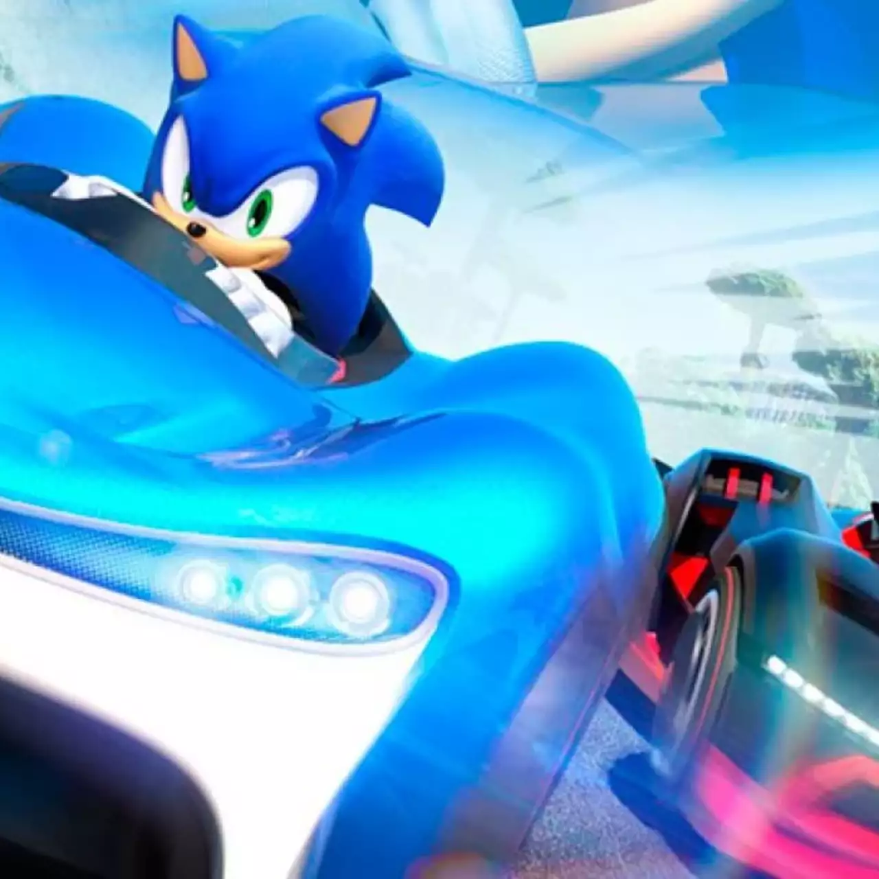 В геймплейном видео Team Sonic Racing ежик Соник зажигает асфальт во время гонки В геймплейном видео Team Sonic Racing ежик Соник зажигает асфальт во время гонки