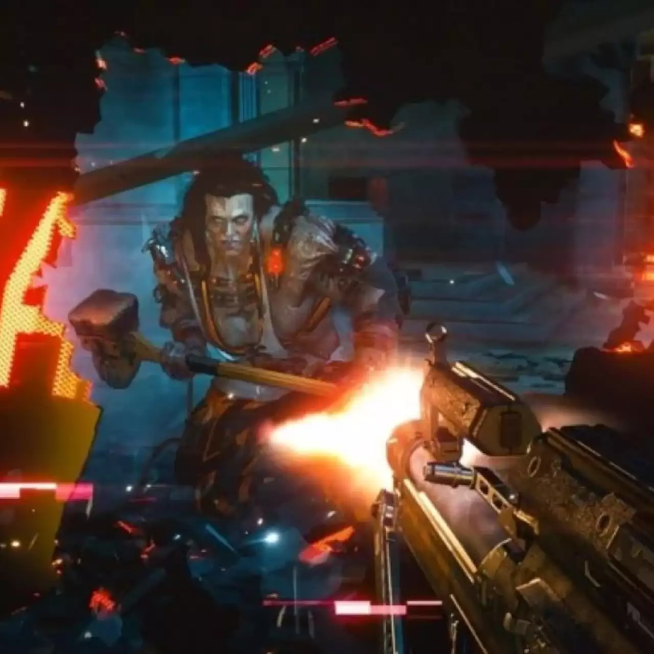 Новый скриншот Cyberpunk 2077 показал босса — женщину с молотом Новый скриншот Cyberpunk 2077 показал босса — женщину с молотом