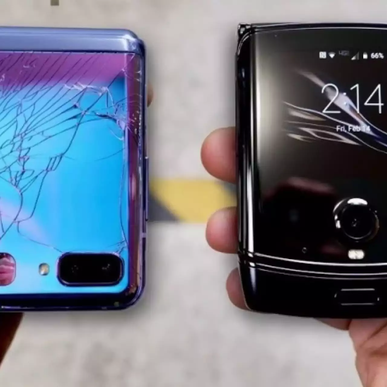 Складные Samsung Z Flip и Motorola Razr 2019 проверили на прочность — тест на видео Складные Samsung Z Flip и Motorola Razr 2019 проверили на прочность — тест на видео